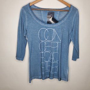 BMW Motorrad Womens T Shirt Size M Blue Concept Roadster 3/4 Sleeve Scoop Neck